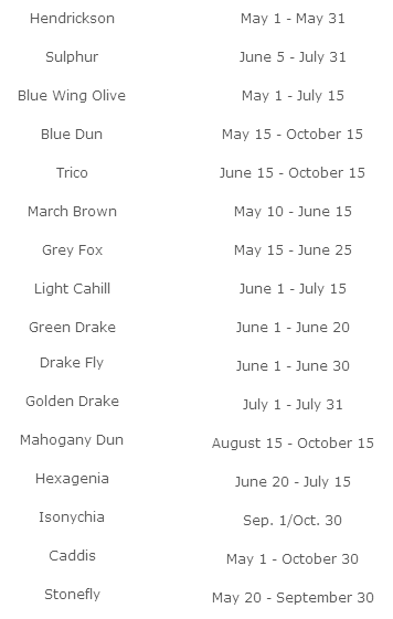 Adirondack Hatch Chart